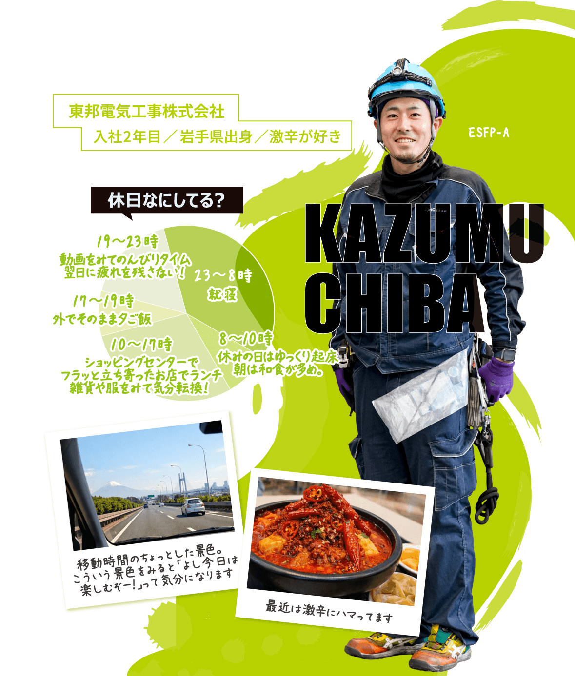 東邦電気工事株式会社 入社2年目 岩手県出身 KAZUMU CHIBA
